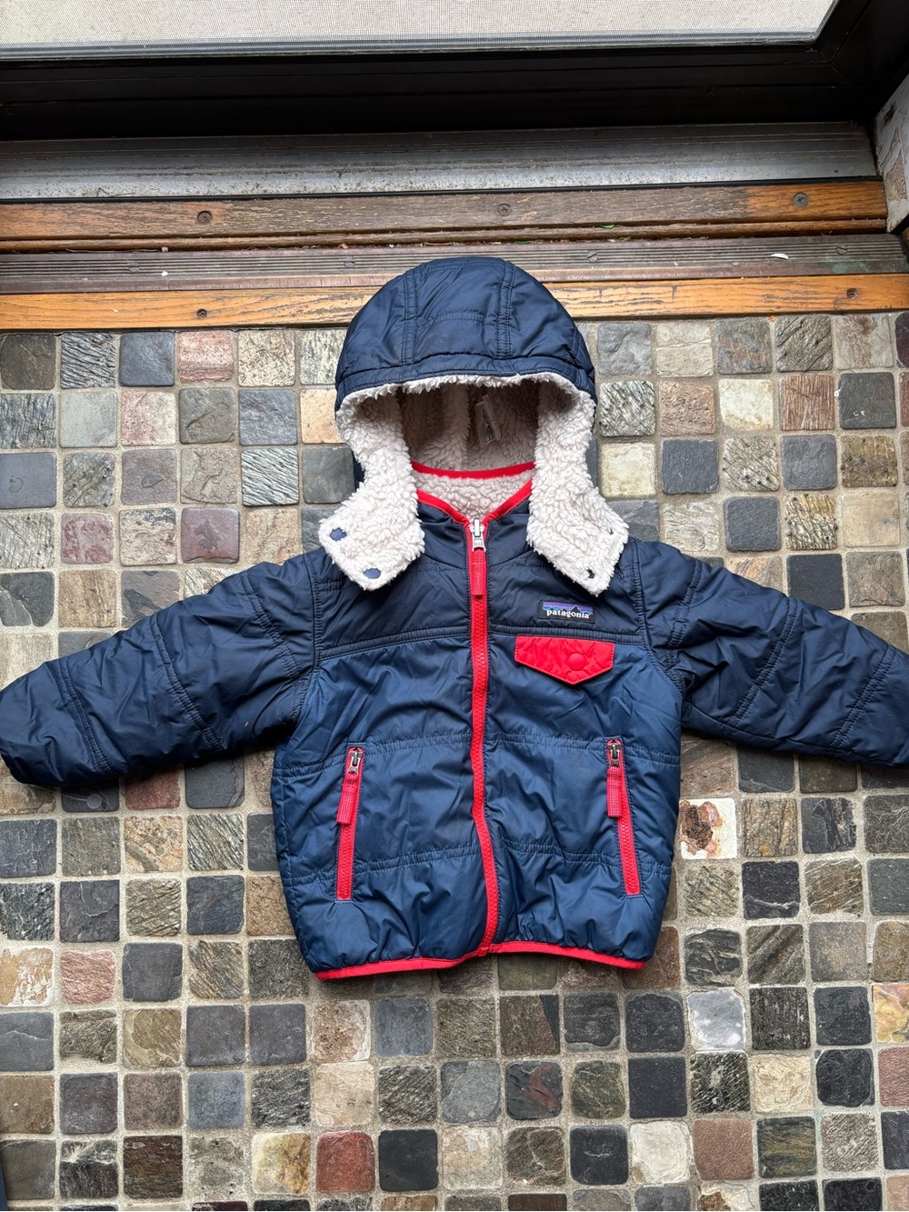 Patagonia Navy Puffer Jacket with Red Trim for Kids